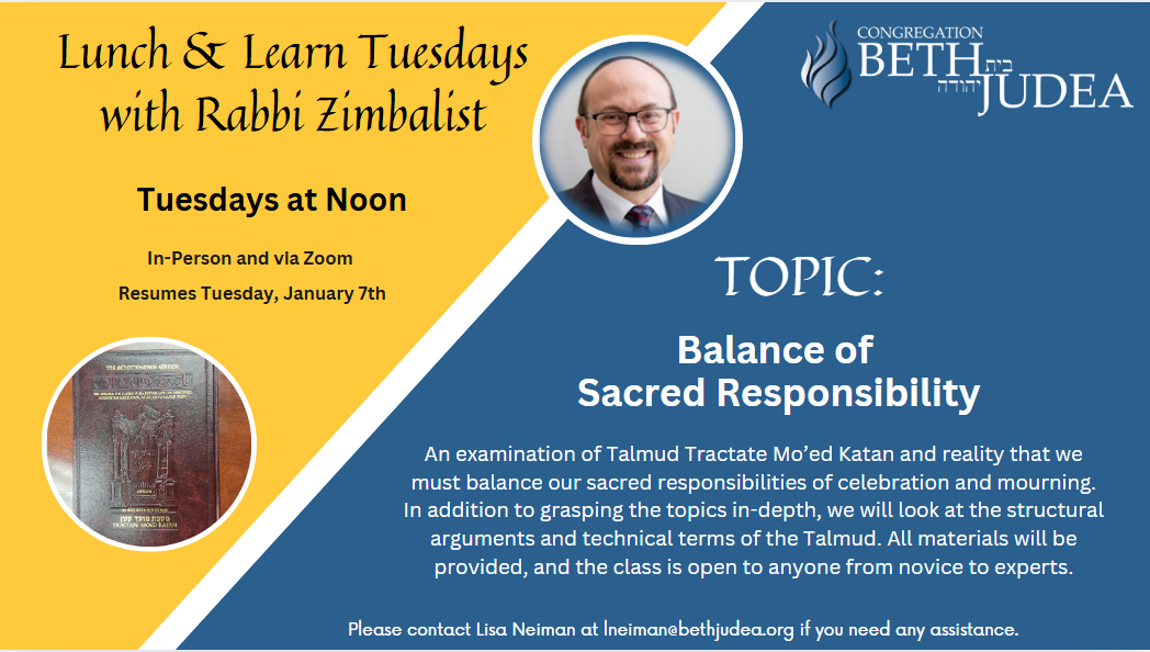 Nosh & Know Tuesdays with Rabbi Zimbalist